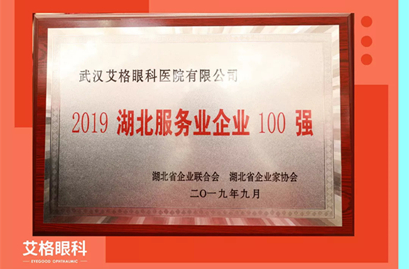 艾格眼科一举拿下“省、市服务业100强”殊荣